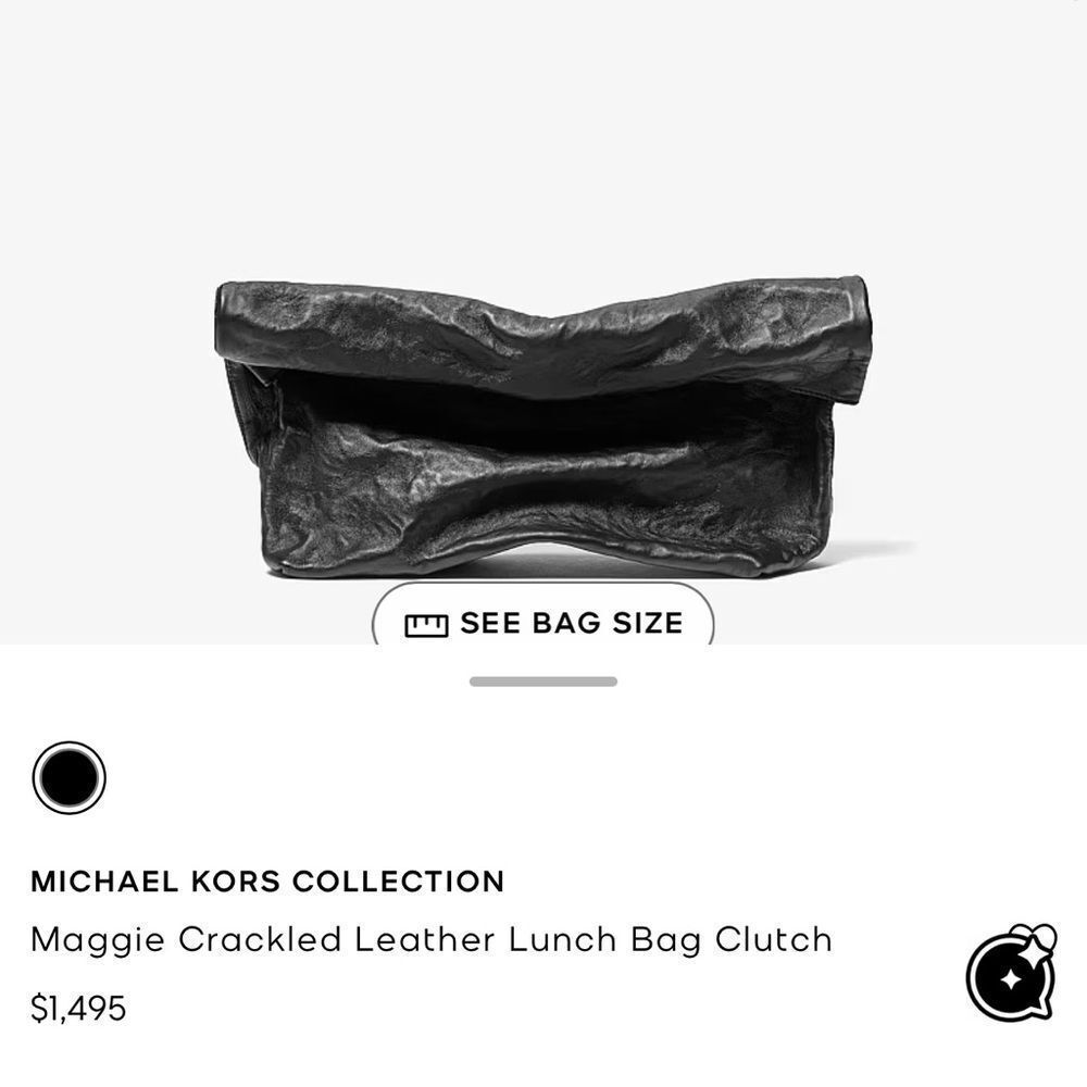 Michael Kors Collection Maggie Crackled Leather Lunch Bag Clutch - Black NWOT